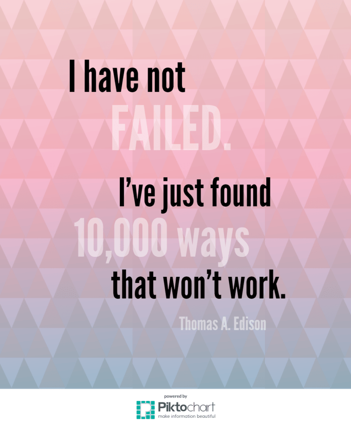 Thomas Edison "I have not failed. I've just found 10,000 ways that won't work."