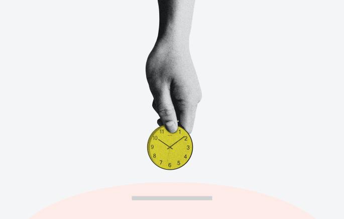 A hand placing a clock into a piggy bank, indicating helpful time management skills